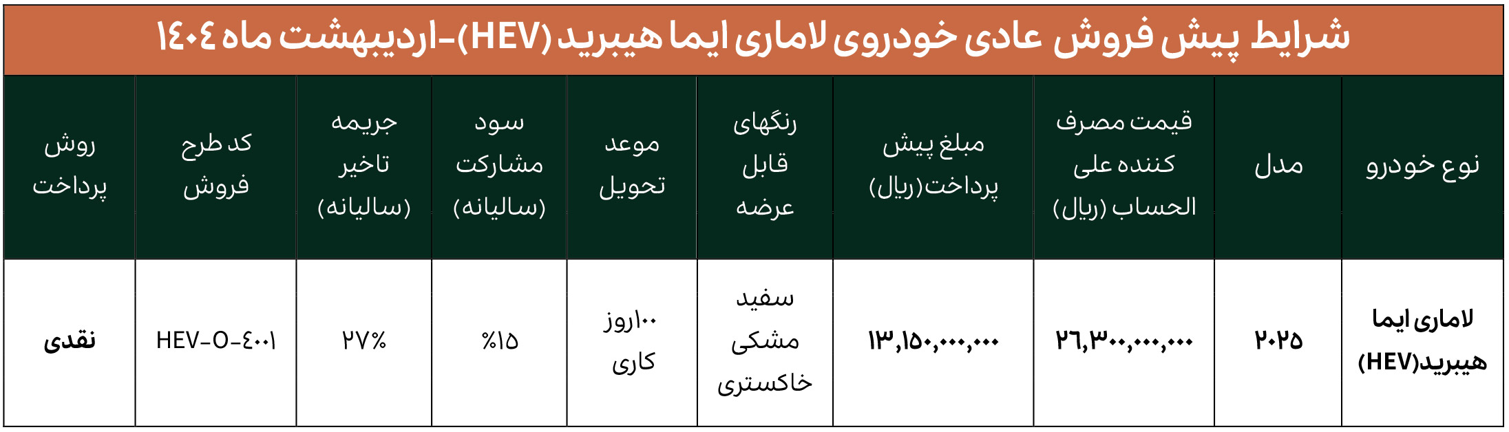 پیش فروش لاماری هیبریدی ارین موتور