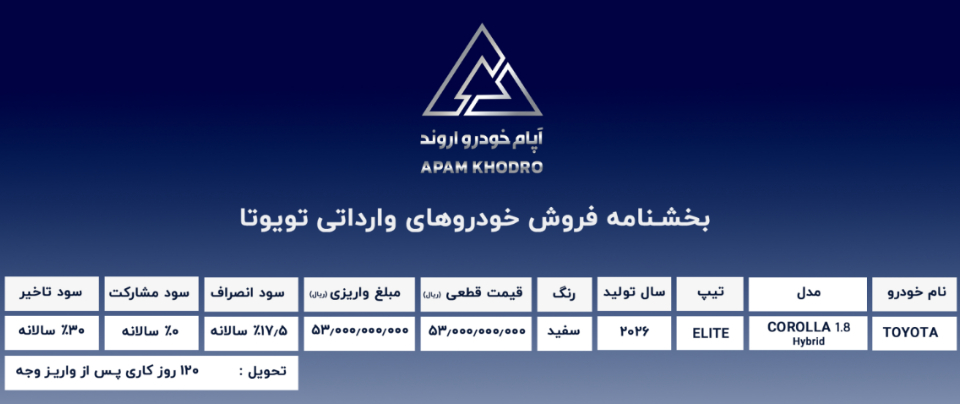 شرایط فروش آپام خودرو اروند (1405) در خودروشاپ