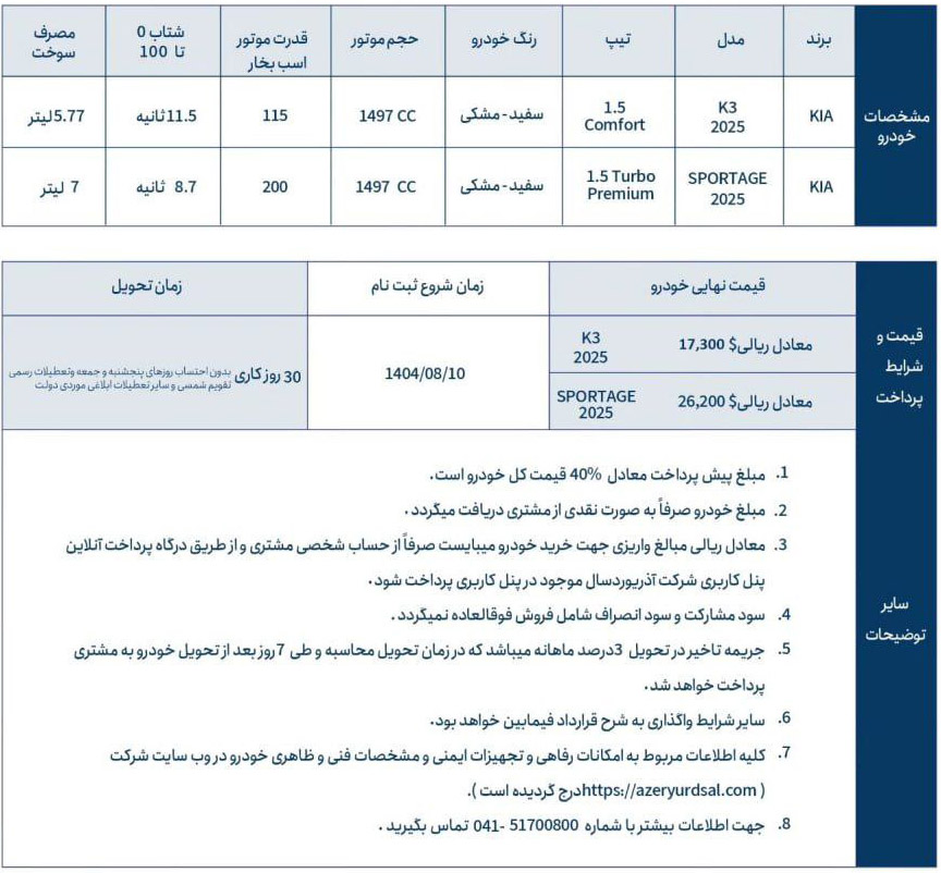 شرایط فروش آذریوردسال (1405)