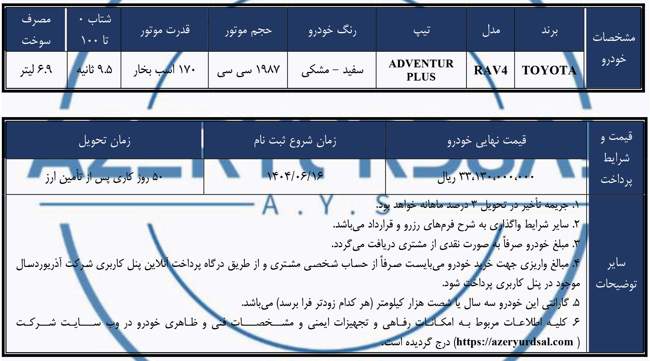 شرایط فروش آذریوردسال (1405)