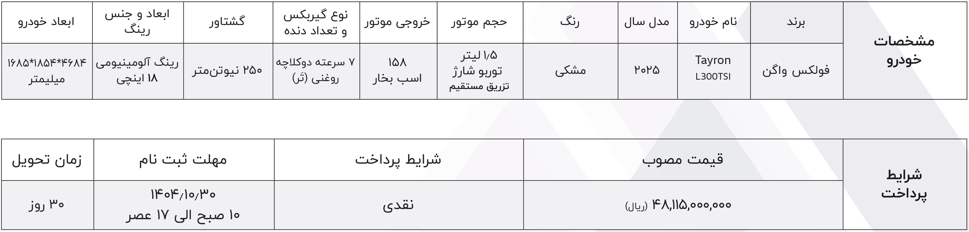 شرایط فروش ماموت خودرو (1405)