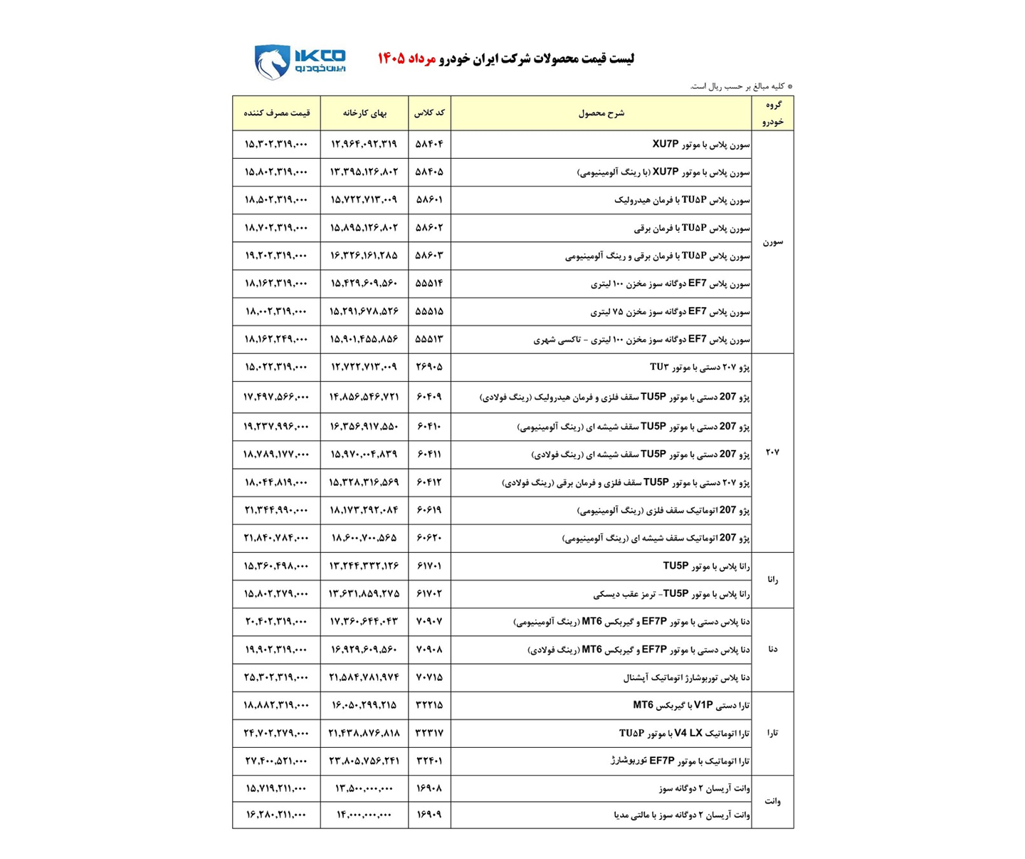 افزایش قیمت ایران خودرو در سال 1405 + نرخ جدید