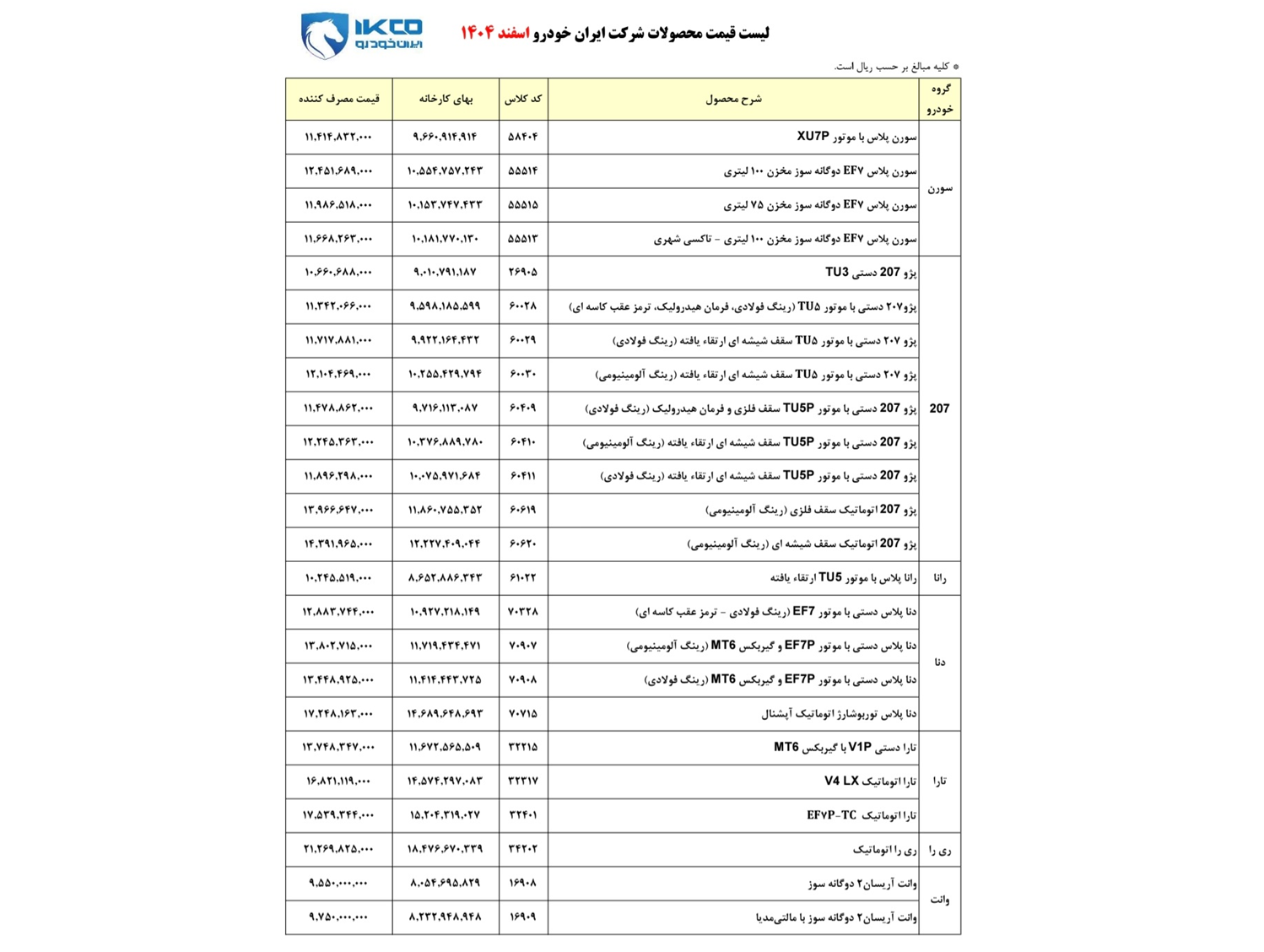 افزایش قیمت ایران خودرو در سال 1405 + نرخ جدید