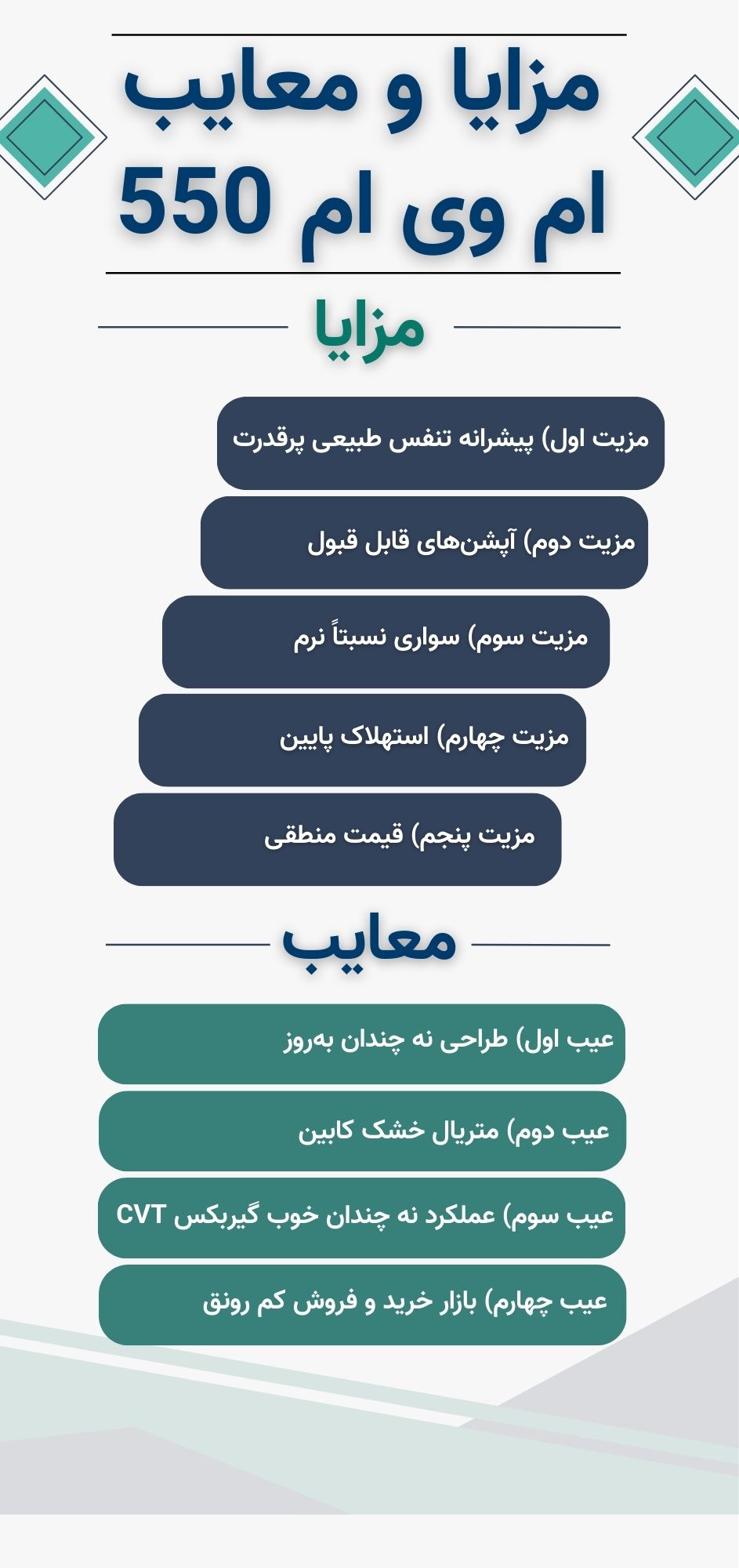 اینفوگرافیک مزایا و معایب ام وی ام 550