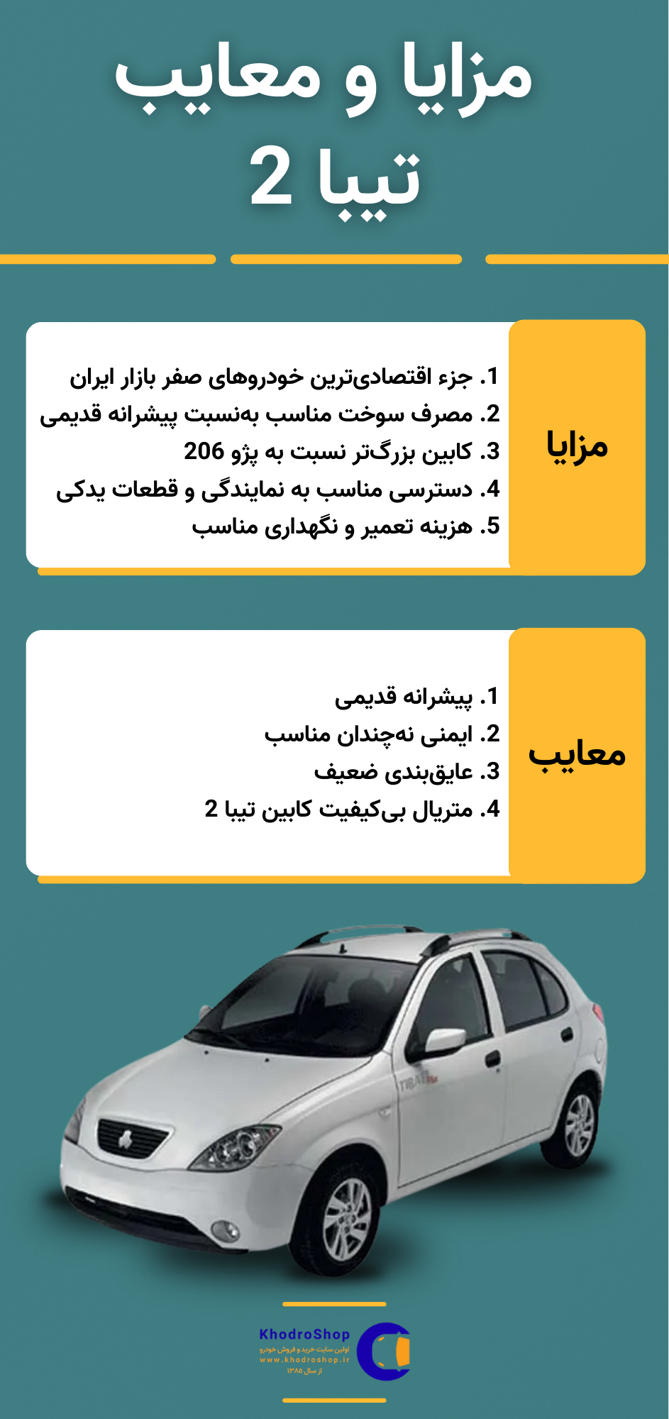 اینفوگرافیک مزایا و معایب تیبا 2