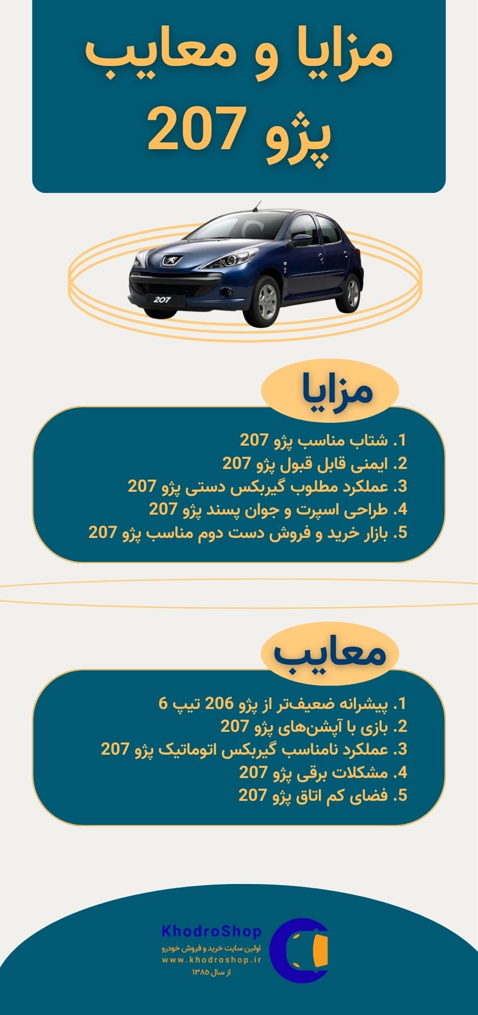 اینفوگرافیک مزایا و معایب پژو 207