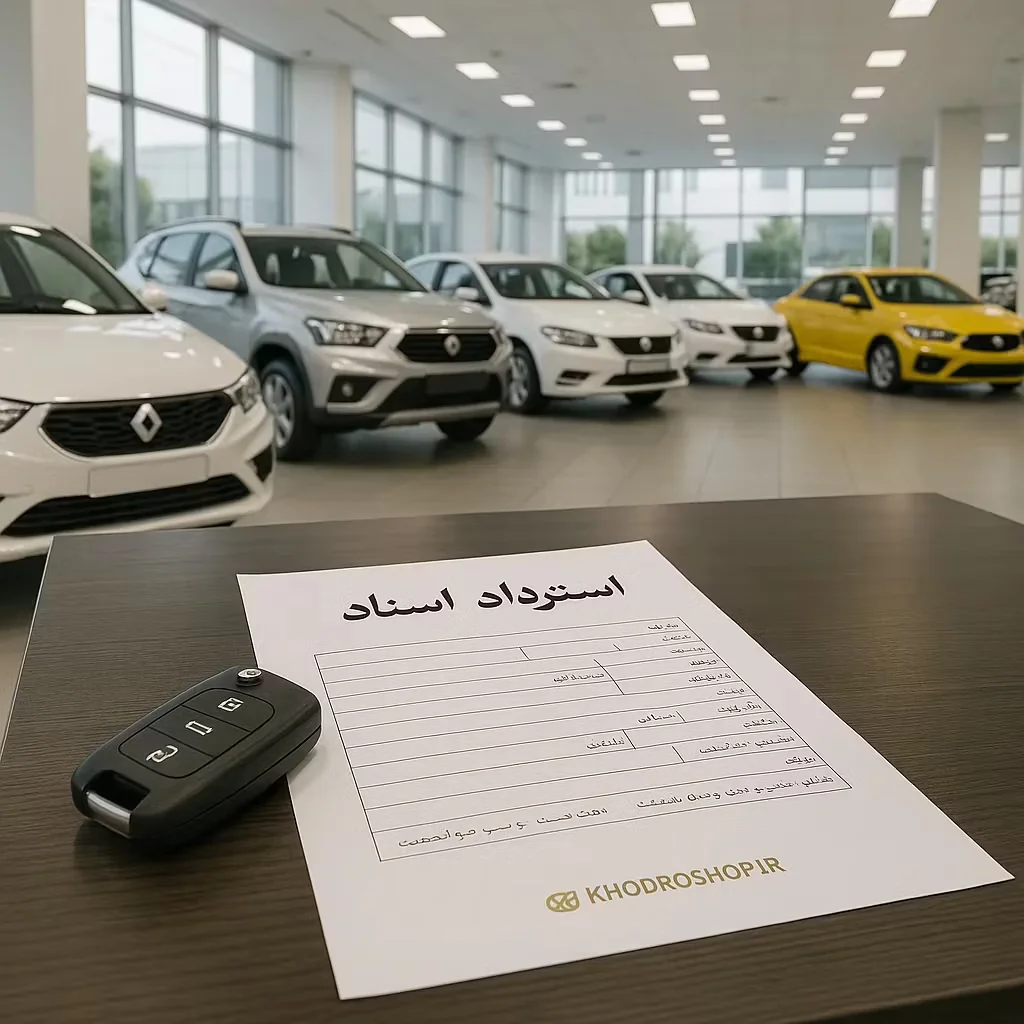 تصویری از یک نمایشگاه مدرن خودرو با چندین مدل داخلی و خارجی، فضای روشن، مشتری و مشاور در حال گفت‌وگو، الهام‌بخش خرید اقساطی.