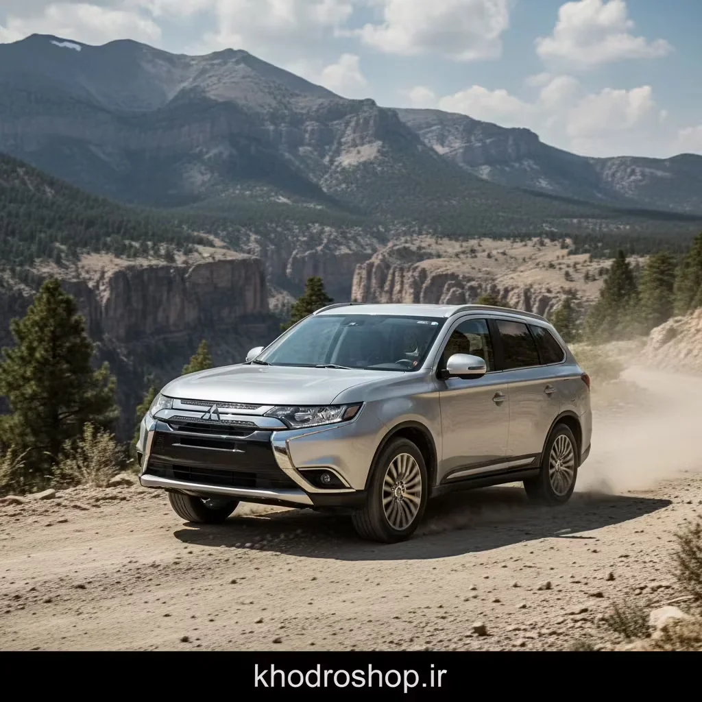 “میتسوبیشی مدل 2017 در حال حرکت روی جاده کوهستانی با نمای پویا و تاکید بر پایداری و قدرت”